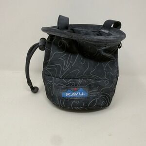 KAVU Rock Climbing Chalk Bag Black Topographic Map Print Fleece Lined Drawstring